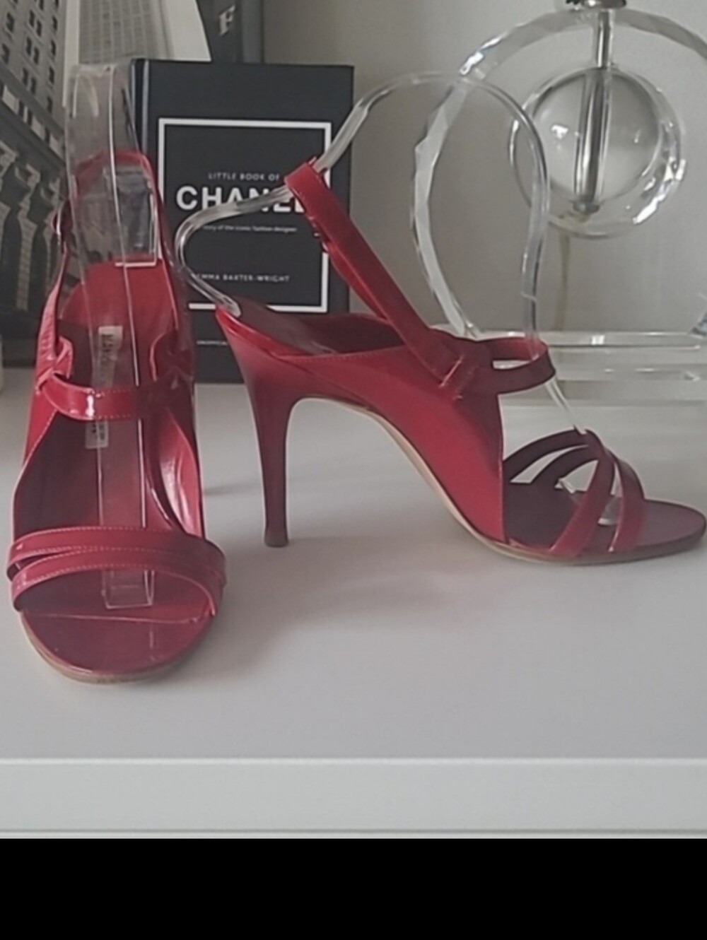 MANOLO BLAHNIK Red Strappy Patent Leather Slingback Sandals